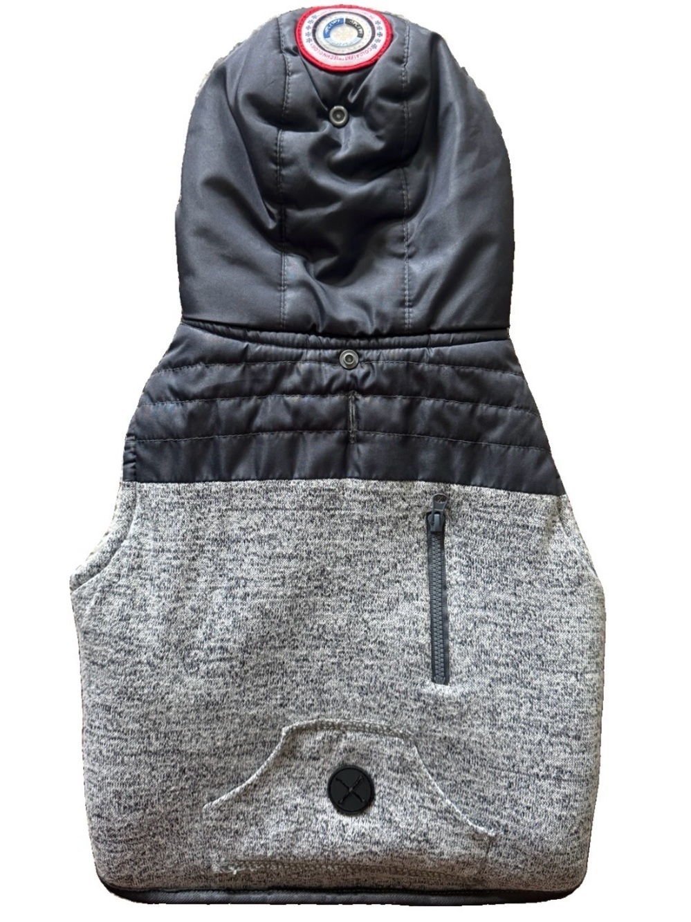 LuvGear Cold Alert Dog Jacket Hood Sherpa Lined Gray Medium Harness Hole Coat